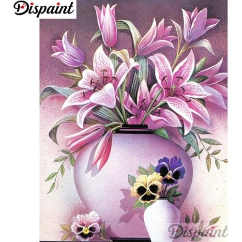 Dispaint Full Square/Round Drill 5D DIY Diamond Painting "Pink lily flower" 3D Embroidery Cross Stitch Home Decor Gift A17269