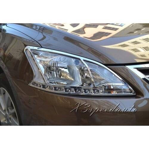 Free Shipping Chromed Front Head Light Cover Trim For Nissan Sentra Sylphy 2012 2013