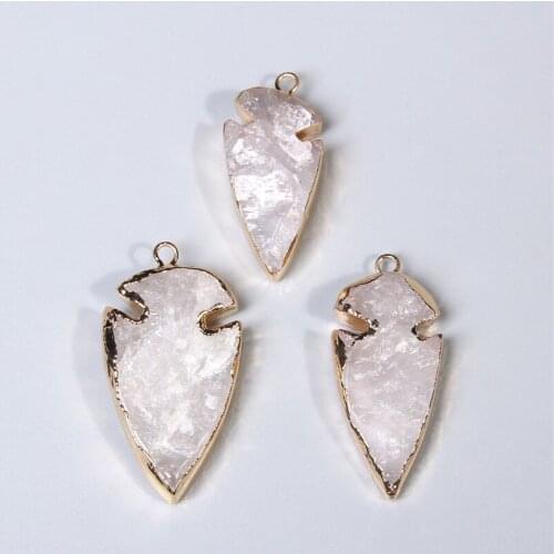 Irregular arrow crystal Druzy Pendants white Gold color border Frame Crystal Pendants charm For Jewelry Making necklace 1pc diy