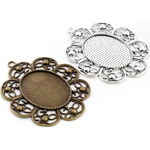 New Fashion 5pcs 30x40mm Inner Size Antique Silver Bronze Plated Pierced Style Cabochon Base Setting Charms Pendant