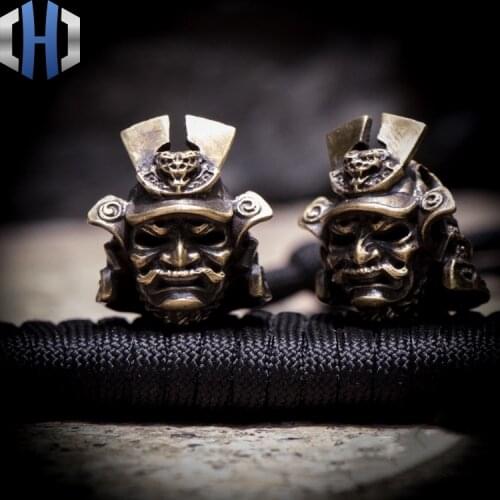 Original General Samurai Helmet Paracord Beads Pendant Handmade Key Outdoor EDC Skull Pendant Knife Beads