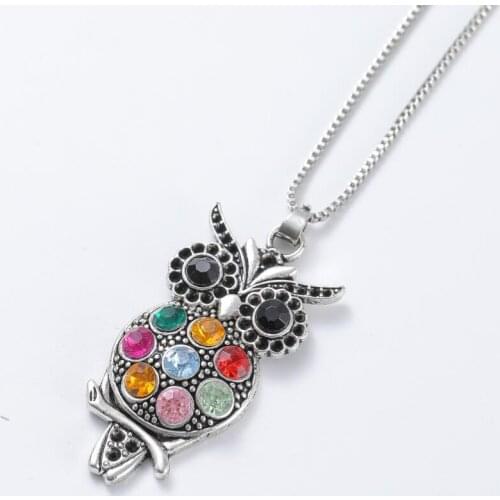 3Pcs Colorful Crystal Owl Pendant Necklaces 24inches Necklace Zinc Alloy Fashion Jewelry N1598