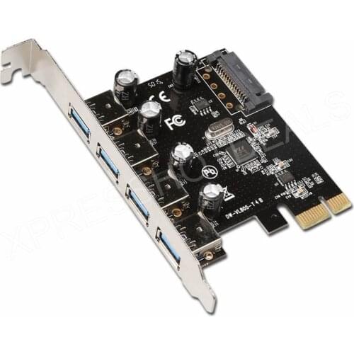 PCI-E Express 4 Port USB 3.0 Card Adapter w/15pin SATA Power Connector