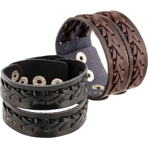 Braided Genuine Leather Wrap Bracelets Punk Men Bracelets New Arrival Adjustable Women Bracelets