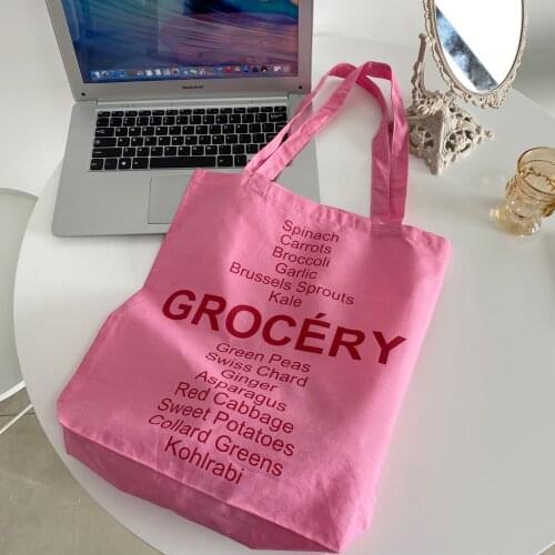 Pink Women Portable Canvas Shoulder Bag Student Girls Daily Casual Tote Handbags Large Capacity Ladies Reusable Shopping Bags