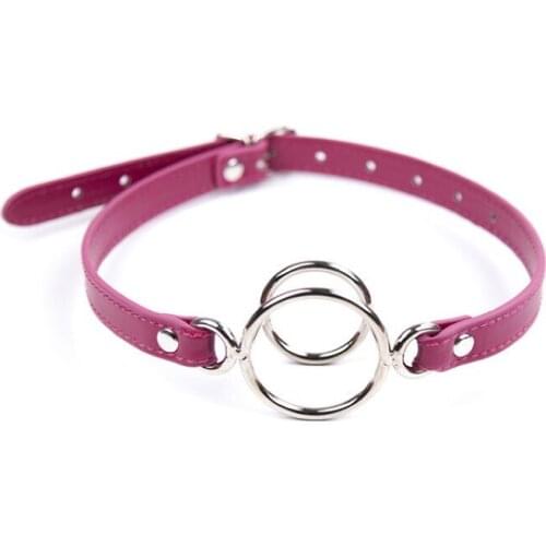 Pink Leather Bondage Toy Iron Ring Mouth Plug Sex Toy Female Mouth Opener Iron Mouth Ball Gag