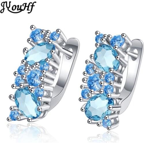 JYouHF Luxury 925 Sterling Silver Blue Crystals Stud Earrings for Women Simple Stylish Cz Zircon Earring Wedding Jewelry Gifts