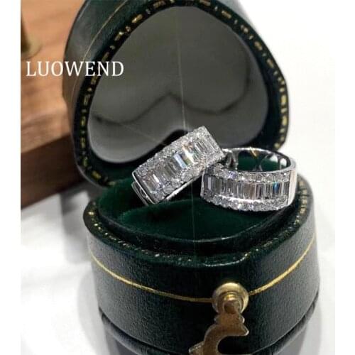 LUOWEND 18K White Gold Earrings Women Engagement Hoop Earrings Natural Diamond Earring Fashion Drill Row Design for Female Party