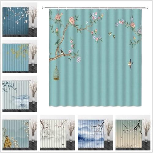 Chinese style Shower Curtains flower bird Butterfly landscape 3D print Bathroom Home Decor Waterproof Polyester Cloth Curtain