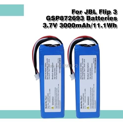 Replacement 3000MAh Li-Polymer Battery 3.7V GSP872693 Rechargeable For JBL Flip 3