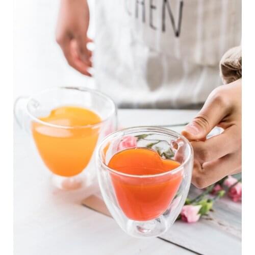 Heart Shape Glass Mug With Handle Milk Juice Water Cup Home Office Drinkware Crystal Transparent Mugs Lovers Couple Gifts