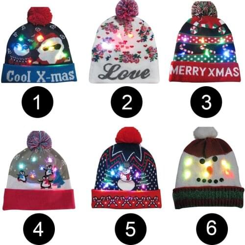 LED Christmas Beanie Knitted Sweater Warm Christmas Hat Beanie Light Up Hat for Children Adult Cap Gifts Party caps