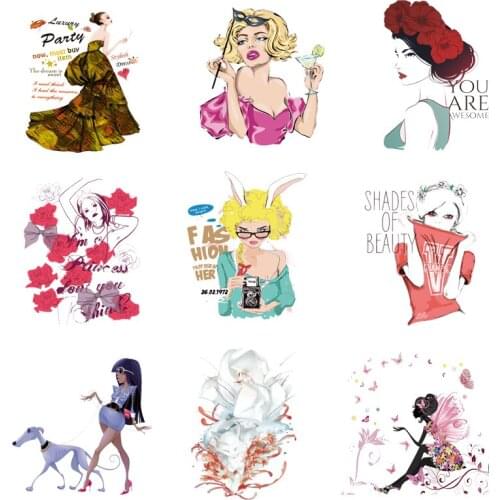 Iron-on Transfers for Clothing Patches Stickers Diy Girls Patch Flex Fusible Transfer Pvc Vinyl Adhesive Stripe on Clothes Set C
