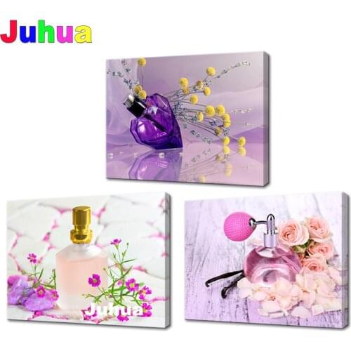 Triptych Diamond Painting Romantic Floral Perfume Full Square round 5D Diamond Embroidery 3 Panels Girls Room Decor