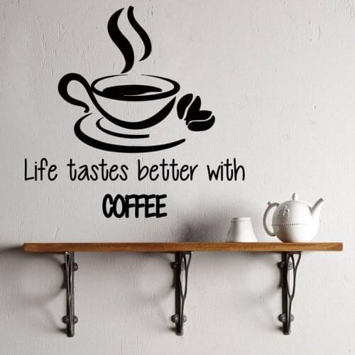 Life Tastes Better With Coffee Wall Stickers Vinyl Decal Cup Modern Hot Sale Wall Decals Art Kitchen Decor