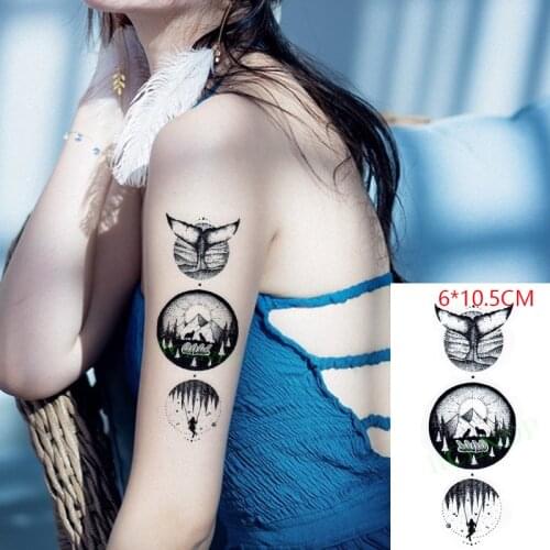 Waterproof Temporary Tattoo Sticker Whale Fish Tail Mountain Sun Forest Body Art Flash Tattoo Fake Tattoo for Women Men
