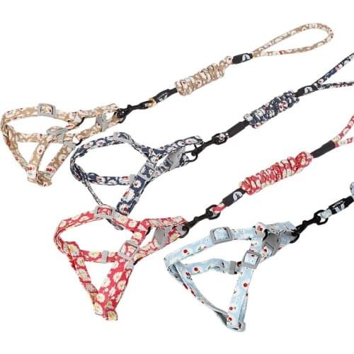 Japanese Floral Cotton Dog Harness Cat Chest Back Traction Rope Set Puppy And Cat Harness Adjustable Cat Harness Dog Harness