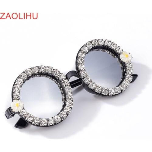 Mirror Lens Women Sunglasses Fashion Diamond Round Eyewear Lady Luxury Sun Glasses UV400 Cheap Sunglass Handmade