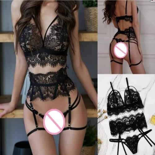 1 Set New Lace Sexy Lingerie Transparent Porno Lace Erotic Underwear Sexy Bra Set and Garter Lingerie Sexy Erotic Sleepwear