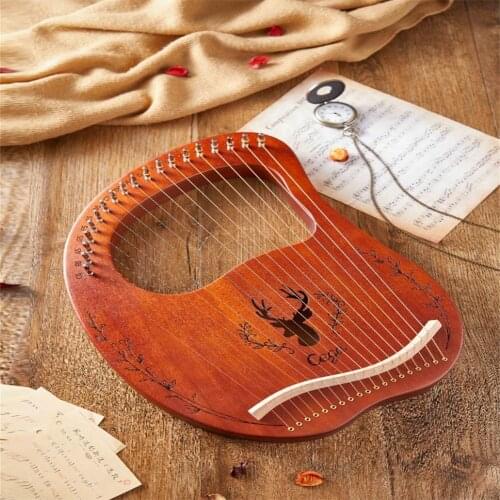 1 Set Mahogany 19-tone Portable Reindeer Pattern Lyre Harp Stringed Musical Instruments Accessories