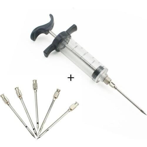 1 PC 30ML Marinade Injector + 5pcs Stainless steel Marinade injector needle Set Meat Marinade Flavour Syring Cooking Injector