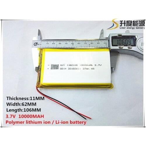1pcs/lot 1162106 3.7 V lithium polymer battery 10000 mah DIY mobile emergency power charging treasure battery