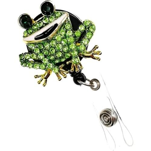10pcs/lot free shipping crystal Animal Frog retractable ID badge holder reel