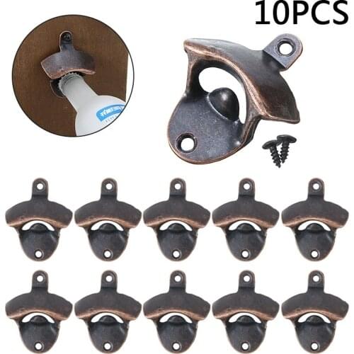 10pc Beer Bottle Openers Vintage Bronze Wall Mounted Kitchen Party Supplies Wine Beer Brewery Bottle Opener Cap Catchers
