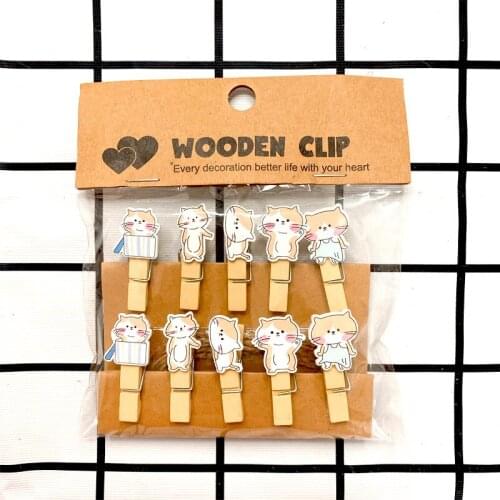 10packs/lot Creative Yellow Cat Wooden Clip Memo Paper Clothespin Craft Postcard Stationery For Photo Decor Clips Pegs Wholesale