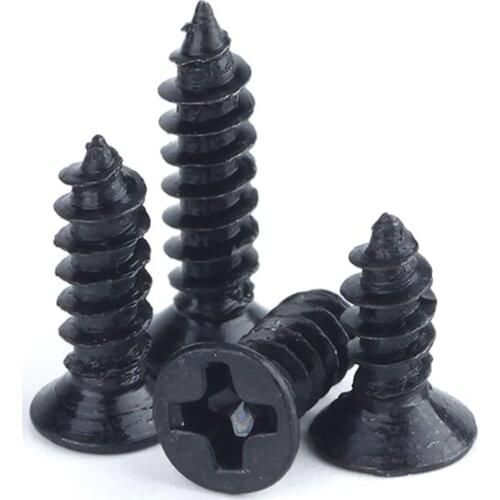 100pc M1 M1.2 M1.4 M1.7 M2 M2.6 M3 M3.5 Black Steel Small Phillips Flat Countersunk Cross Round Pan Head Self-tapping Wood Screw