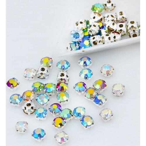 100p 3mm 4mm 5mm 6mm color AB Sew Round crystal glass Rhinestone jewels Silver Cup Claw montees sewing wedding Dress decoration