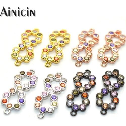 20pcs Colorful CZ Stone Setting Infinity Symbol 8 Shape Connectors 9x23mm Rose Gold Silver Gunmetal For Jewelry Making Findings