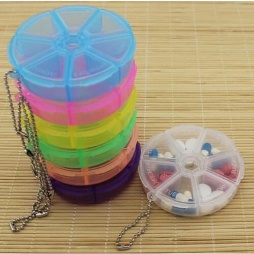 3pcs portable rotating pill box 7 Slots Round circular storage box pill case Tablet Medicine Holder Organizer keychain