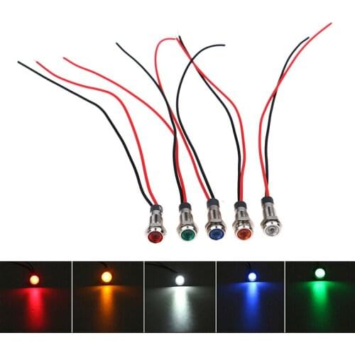 5x Vehicle 12v-24v 6mm Led Indicator, Instrument Panel Warning Light Stainless Steel Is Widely Used In Cars And Trucks