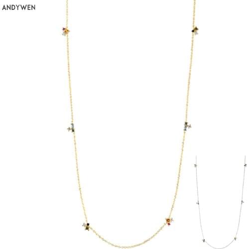 ANDYWEN 925 Sterling Silver Olive Champagne Yellow Charms Three Zircon Long Chain Choker Necklace 2020 Rock Punk Jewelry Gift
