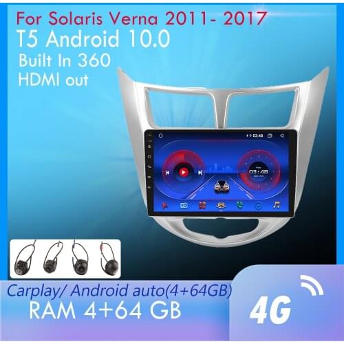 Car Radio 2din Android 10 Multimedia Player Navigation GPS WIFI Bluetooth 360 Radio For Solaris Verna 2011- 2017 Autoradio