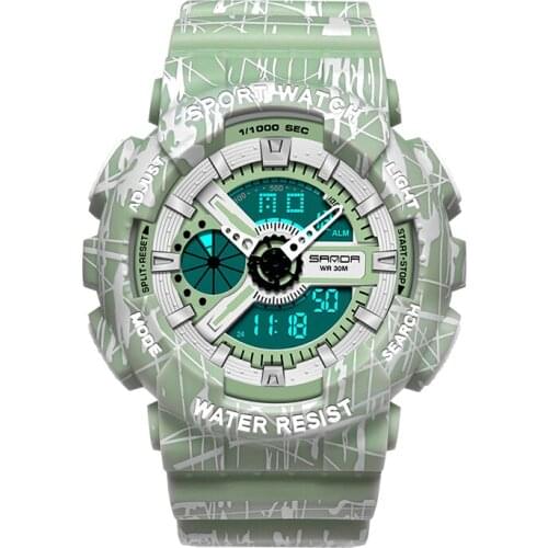SANDA Men Women Sport Watch Waterproof Quartz Digital Electronic Wristband Alarm clock Wristwatch Ladies Fashion Watch For Gifts