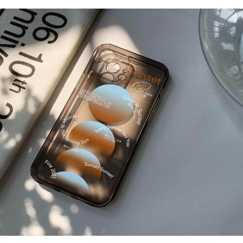 OEING Sunset Phone Case For iPhone 12 11 Pro Max mini XR X XS MAX SE Transparent Gray TPU Shockproof Mobile Phone Shell Cover