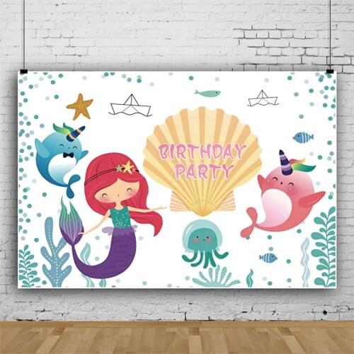Dolphin Shell Mermaid Baby Shower Backdrops Photos Background Decorations for Kids Birthday Party Photography Props
