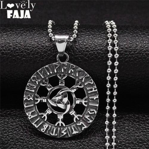 2021 Stainless Steel Viking Divination Alphabet Charm Necklaces Silver Color Wolf Paw Long Necklaces Jewelry collier N2255S03