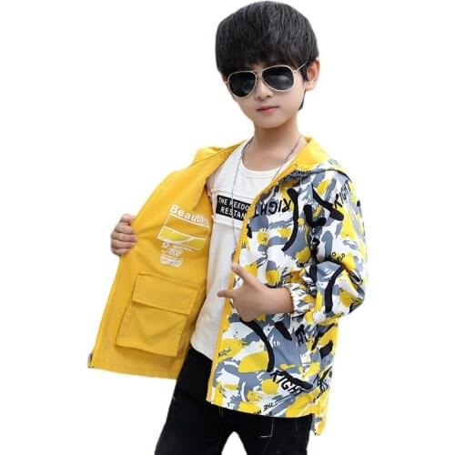 Kids boys double sided wear hooded jacket new spring / autumn big virgin casual camouflage jacket 4-12 years old