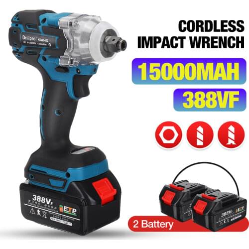 Drillpro 388vf Brushless Cordless Electric Impact Wrench 1/2 inch Power Tool For Home 15000Amh Li Battery For Makita 18V Battery