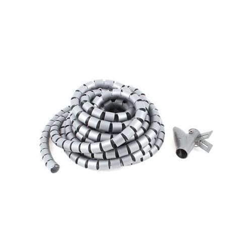 Flexible Spiral Tube Cable Wire Wrap Computer Cord Management 5M 16Ft Gray