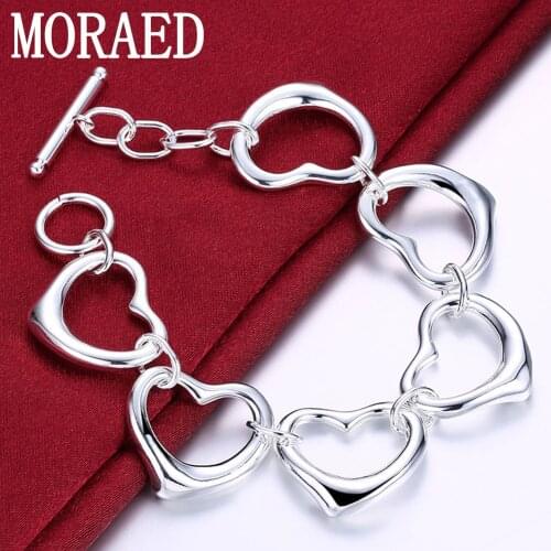 Hot Sale 925 Sterling Silver Full Heart shaped Cuff Bracelet For Women Lover‘s Gifts Fashion Jewelry