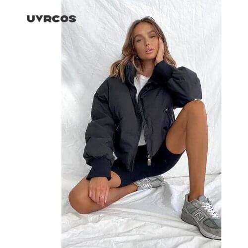 UVRCOS Winter jacket for girls style solid color stand collar cotton coat Jacket Black and Jacket Nude Jacket women Ladies jacke