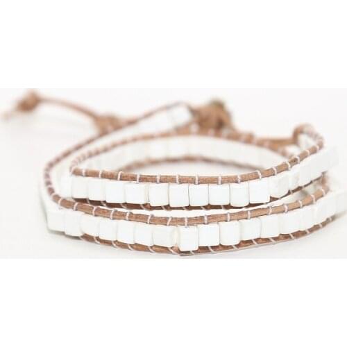 Natural Stone Square, White Pine, Woven Bracelet Leather Rope, Men and Women Lovers' Bracelet Pure Friendship Bracelet Jewelry