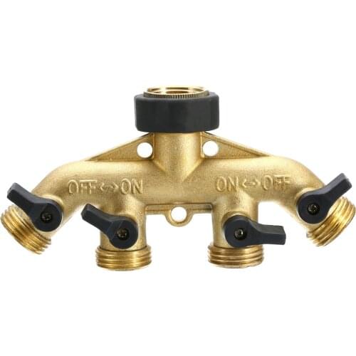 Brass 4 Way Tap Connector Splitter Connect Adaptor 3/4'' Hose Pipe Switcher Nozzle Garden Watering Irrigation Supplies