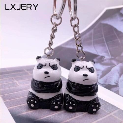 LXJERY Cute Cartoon Angry Panda Keychain Lovely Key Chain For Women Bag Charm Pendant Key Ring Gifts Jewelry