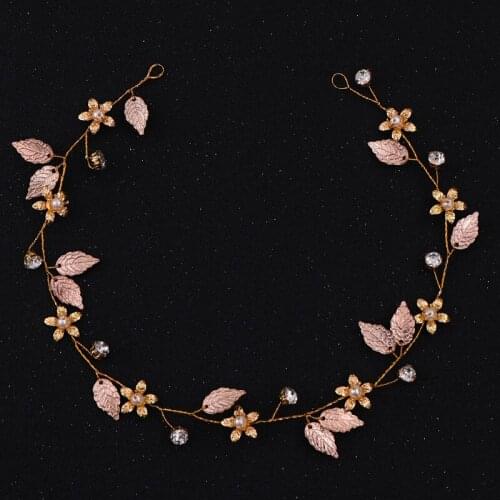 Trendy Gold Color Pearl Leaf Bridal Headpiece Wedding Headband Tiara Handmade Hairband Hair Jewelryt Wedding Hair Accessories