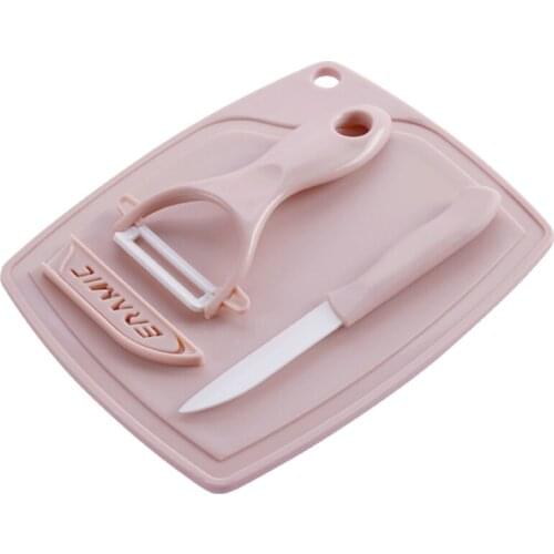 Three-piece Set Portable Ceramic Fruit Knife Peeler Cutter Mini Chopping Board Kitchen Tool Kit Gadgets For Solitary Students